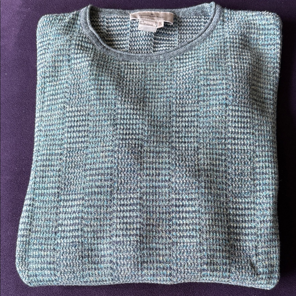 Men's Ermenegilo Zegna Lightweight Teal Crewneck Cotton Blend Sweater Sz 50 US M